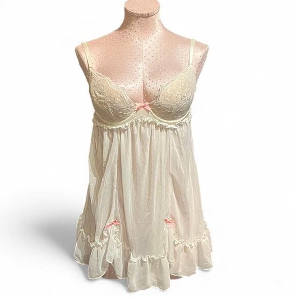 Vintage Betsey Johnson white lingerie baby doll push up mini slip size m - Picture 1 of 5